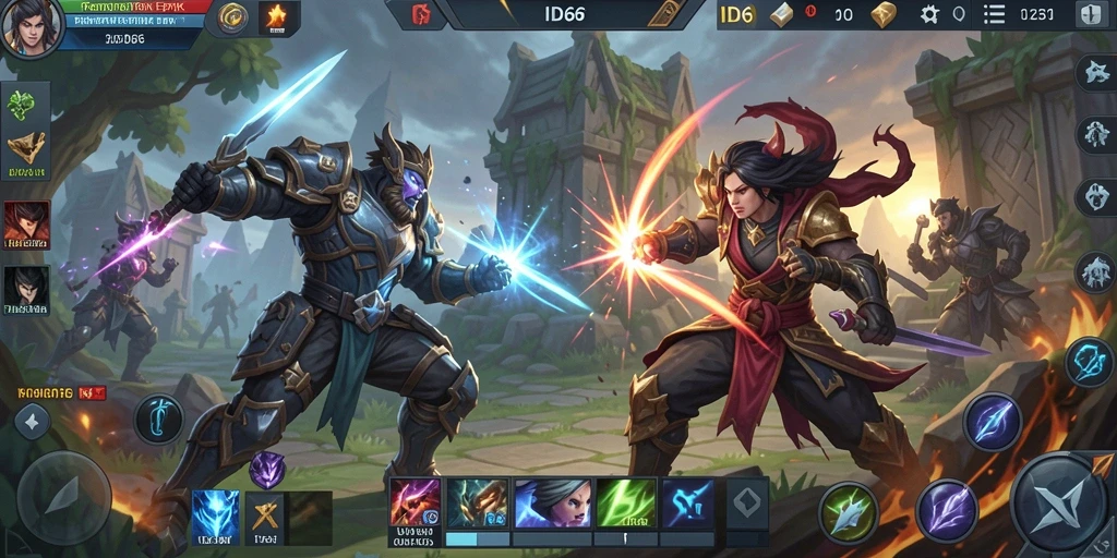 Screenshot gameplay ID66 menampilkan aksi seru dalam pertarungan tim.