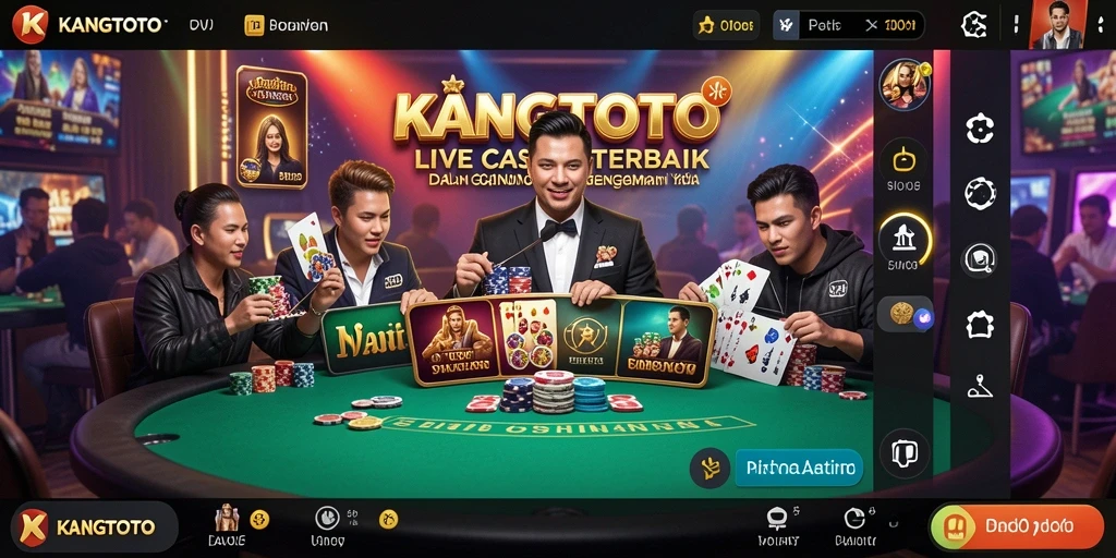 Tampilan gameplay KANGTOTO menampilkan dealer interaktif dan suasana kasino yang menyenangkan.