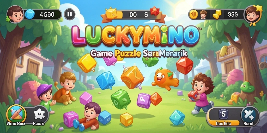 Screenshot utama LUCKYMINO menunjukkan gameplay puzzle yang menarik.