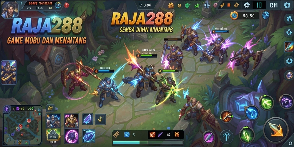 Screenshot menunjukkan aksi seru di permainan MOBA RAJA288.