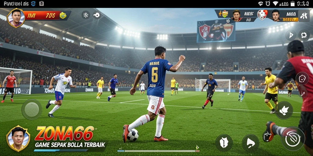 Tampilan gameplay ZONA66 yang menegangkan di lapangan sepak bola.